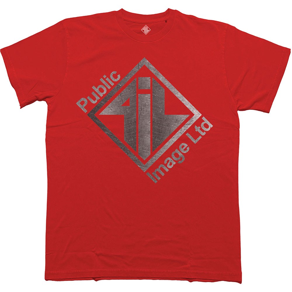 Pil Public Image Ltd - Brushed Steel Logo & Text Heren Tshirt - Rood